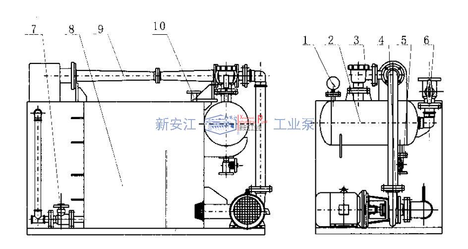 臥式水噴射真空機(jī)組示意圖